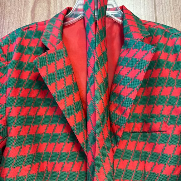Dec. 25 Red Green Christmas Office Party Suit Coat Matching Tie Set Men's L - Picture 3 of 10